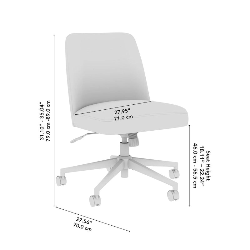 Chaise de bureau sans accoudoirs Bush Furniture Serenity à dossier mi-hauteur avec roulettes