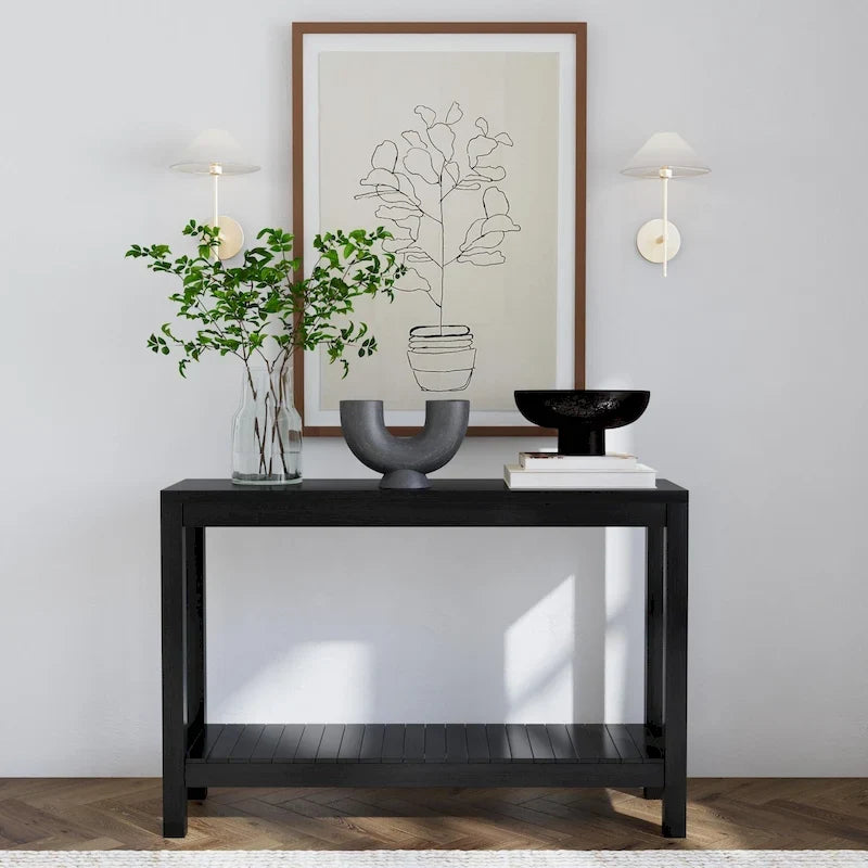 Console d'entrée en bois massif avec étagère