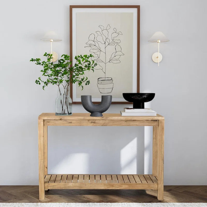 Console d'entrée en bois massif avec étagère