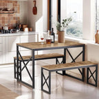 Table à manger 3 pièces VECELO avec banc, ensemble de table de salle à manger pour 4-6 personnes, table de cuisine avec 2 bancs, ensemble de table à manger