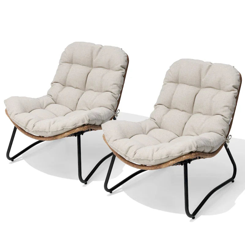 Chaises de jardin Papasan avec coussin, confortables, en rotin PE, avec table d'appoint