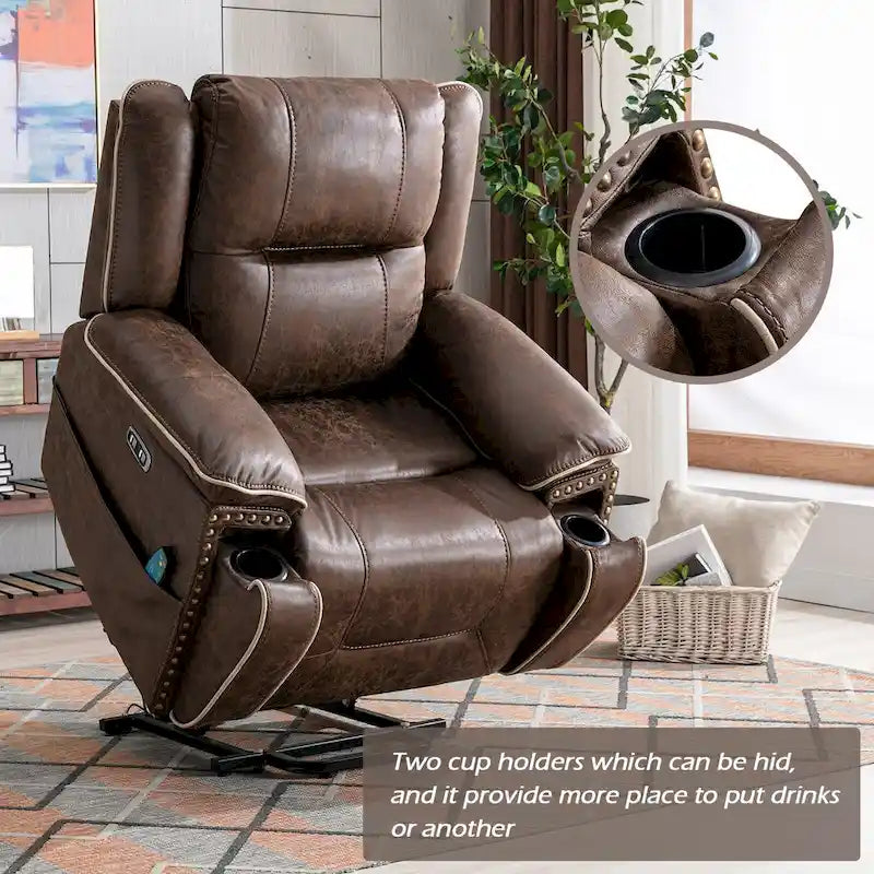 Fauteuil releveur confortable avec massage chauffant, porte-gobelet et port USB