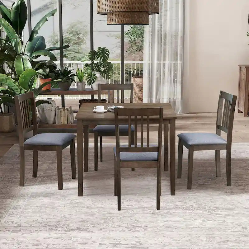 Ensemble Table et Chaises de Salle à Manger Carrée en Bois, Table à Manger Décontractée avec 4 Chaises de Salle à Manger Rembourrées pour Coin Repas de Cuisine