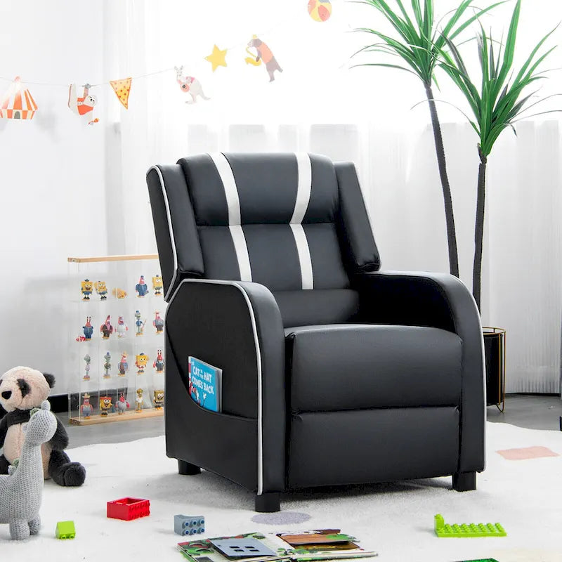 Fauteuil inclinable pour enfants Gymax Canapé ergonomique en cuir avec repose-pieds