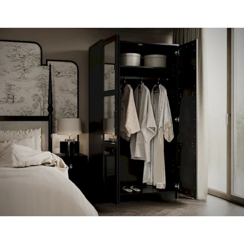 Palace Imports Armoire Urbaine 2 Portes 100% Bois Massif avec Portes Pleines et Miroirs