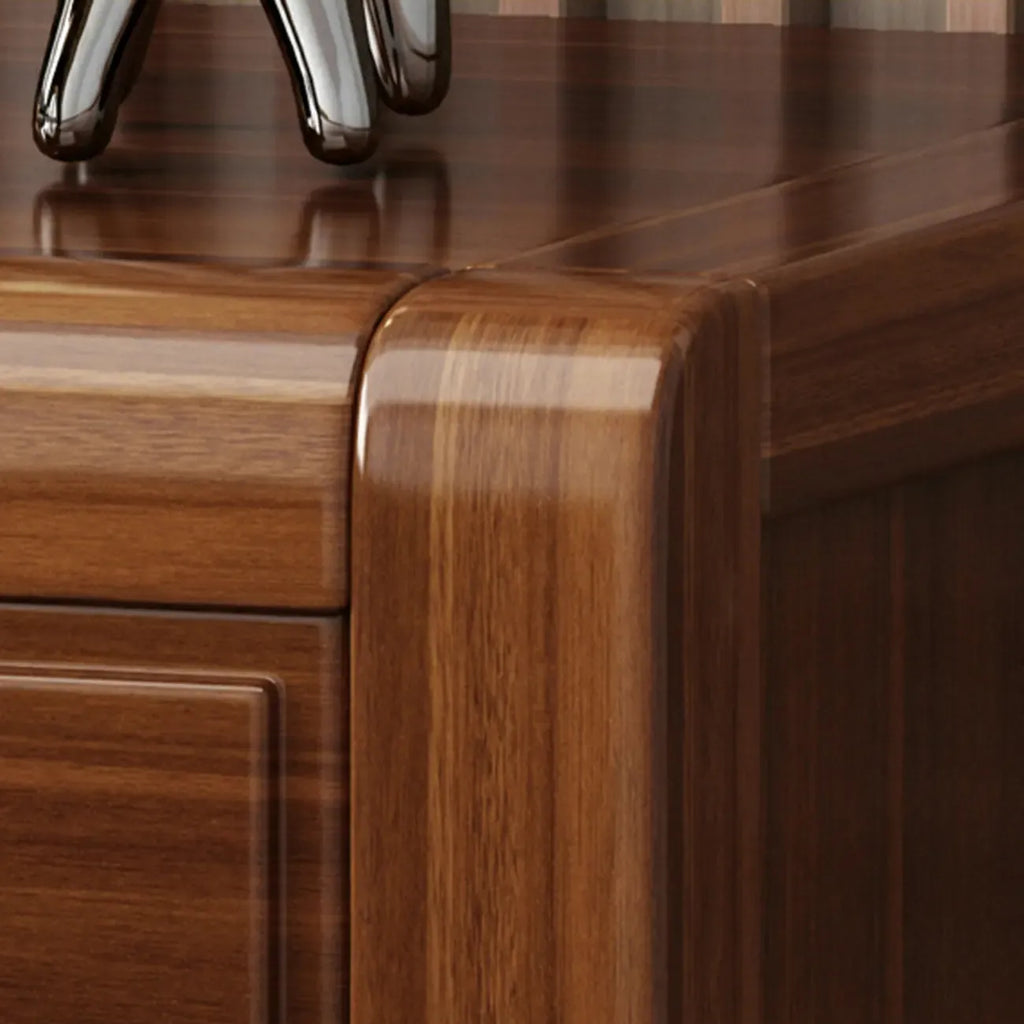 Petite Table de Chevet en Bois Marron Noyer Traditionnel à 2 Tiroirs