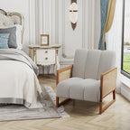 Fauteuils d'appoint en rotin, chaise en rotin naturel rembourrée, fauteuil en lin de style moderne du milieu du siècle, chaises d'appoint pour salon et chambre