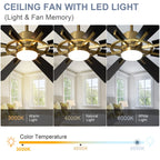 Ventilateur de plafond télécommandé avec lumières, grandes 8 pales en bois