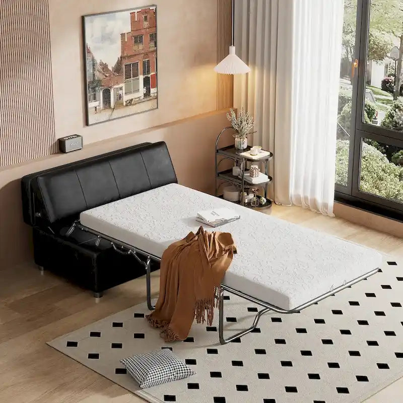 Lit d'appoint pliable ottoman convertible Twin Size avec matelas, canapé-lit rembourré en PU