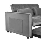 Causeuse futon moderne en velours avec dossier inclinable et poches, 2 places — Gris foncé / Gris clair / Bleu / Noir