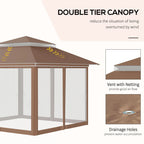 Outsunny 12 x 12 Tonnelle escamotable Pare-soleil Tente instantanée pliable avec filet latéral en maille, Hauteur réglable sur 3 niveaux