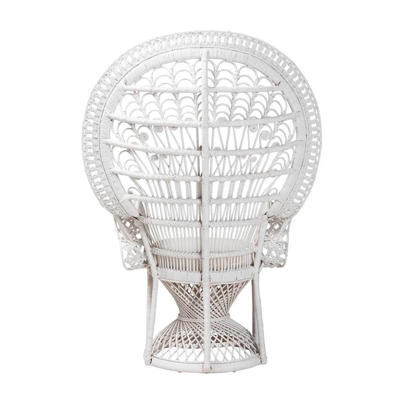 Chaise paon Kallima de style bohème moderne en rotin naturel blanc