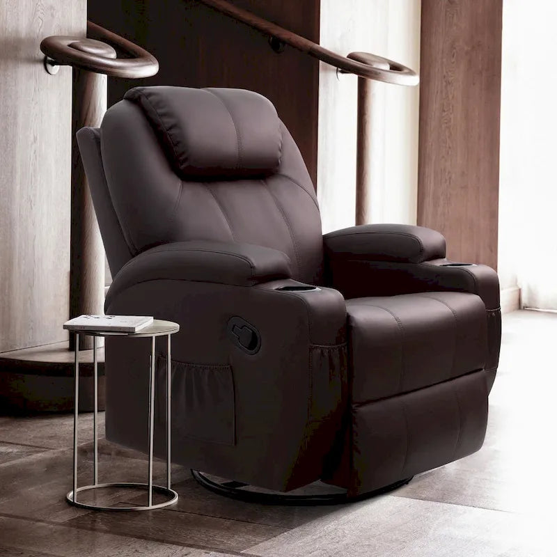Fauteuil Inclinable de Massage Pivotant Chauffant en Similicuir pour Salon