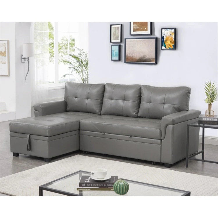 Canapé d'angle réversible convertible avec lit gigogne, méridienne de rangement et pieds durables