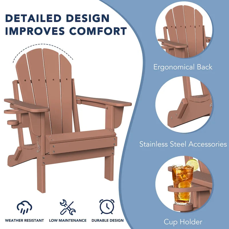Chaise Adirondack pliante d'extérieur avec porte-gobelet