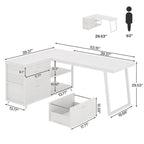 Bureau d'angle en L réversible avec tiroirs de classement, bureau d'ordinateur d'angle