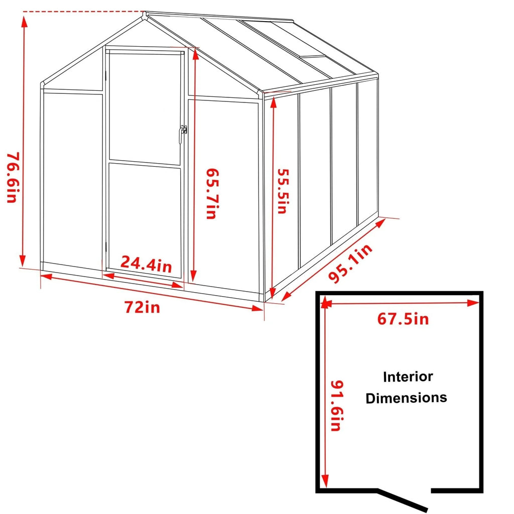 Serre de jardin aluminium VEIKOUS avec évent de toit réglable et porte verrouillable Grise