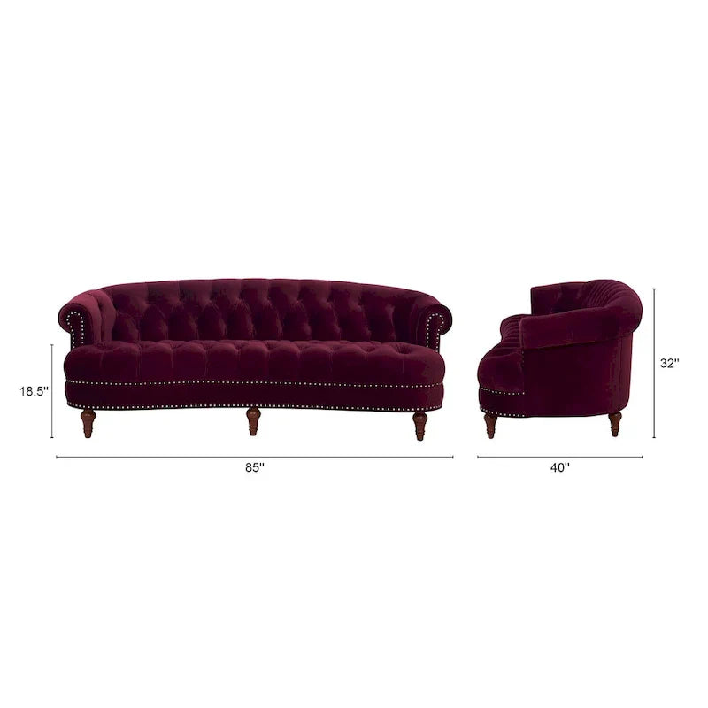 Canapé capitonné chesterfield La Rosa 84 en velours, style moderne du milieu du siècle