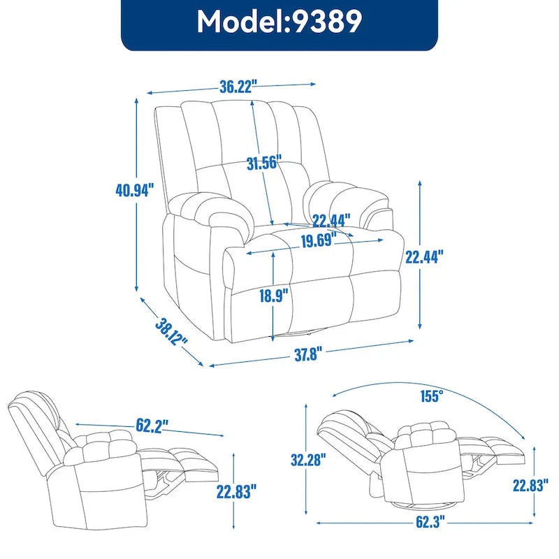 Fauteuil Inclinable Pivotant à Bascule Lazy Boy, Grand Fauteuil Inclinable Manuel Rembourré avec Accoudoirs et Dossier Capitonnés