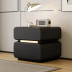 Table de chevet d'appoint moderne en cuir noir avec 2 tiroirs