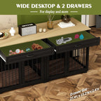 Meuble de chenil double en bois avec 2 tiroirs et séparateur