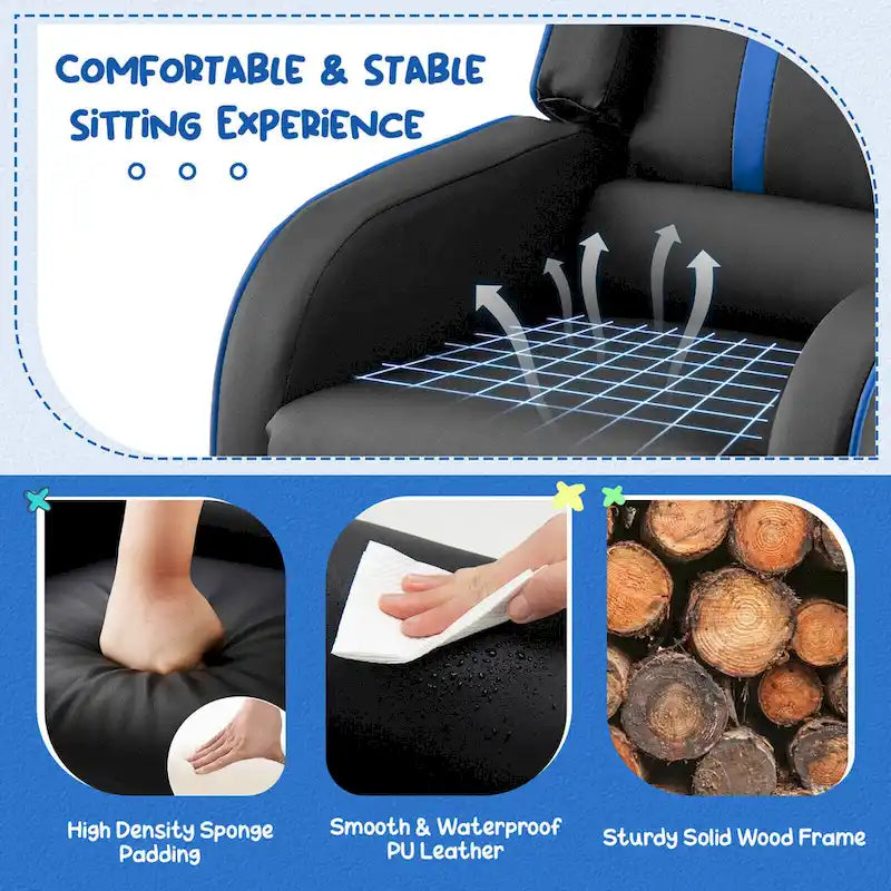 Fauteuil inclinable pour enfants Gymax Canapé ergonomique en cuir avec repose-pieds