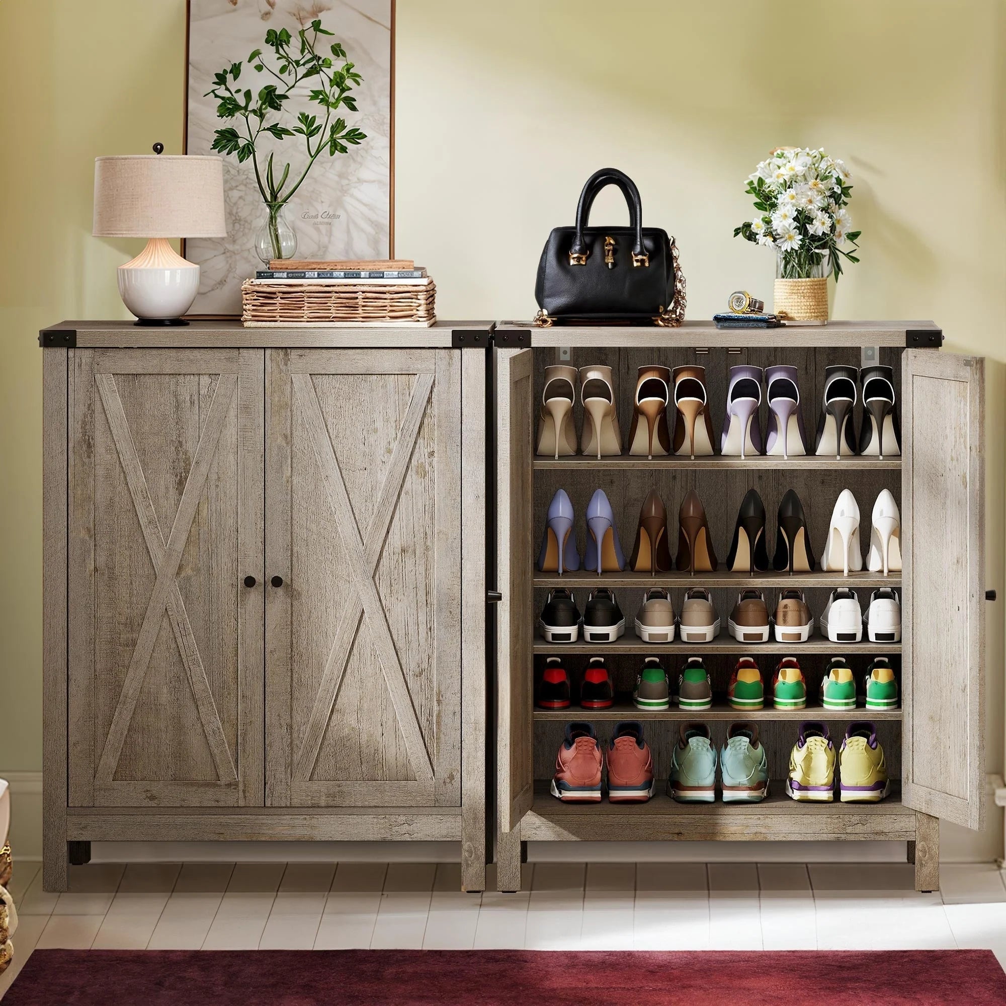 Meuble de rangement pour chaussures Moasis à 5 niveaux et 20 paires avec portes doubles pour entrée