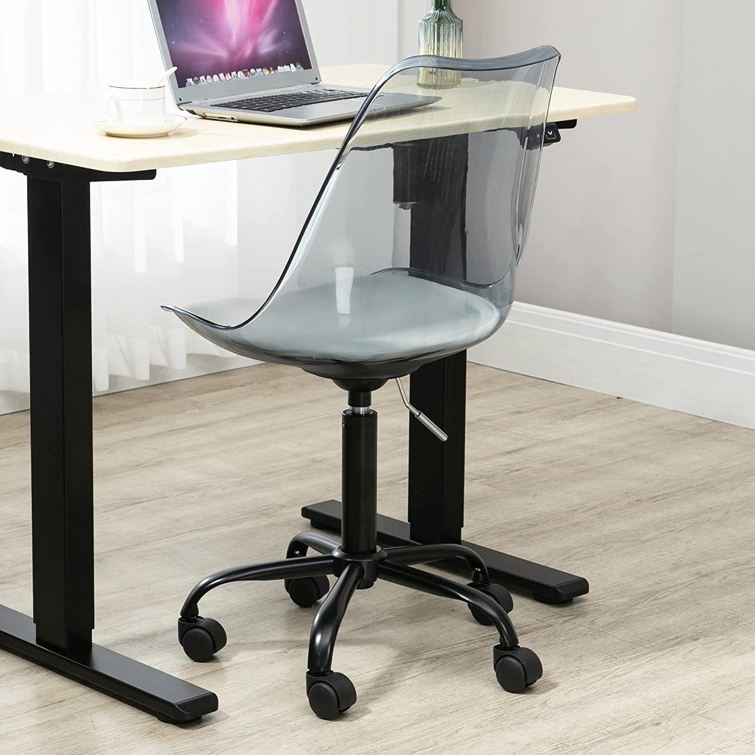 Chaise de bureau à roulettes sans accoudoirs, réglable en hauteur, en acrylique pivotant