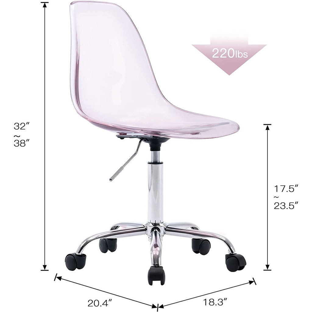 Chaise de bureau à roulettes sans accoudoirs, réglable en hauteur, en acrylique pivotant