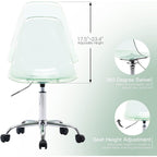 Chaise de bureau à roulettes sans accoudoirs, réglable en hauteur, en acrylique pivotant