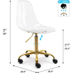 Chaise de bureau à roulettes sans accoudoirs, réglable en hauteur, en acrylique pivotant