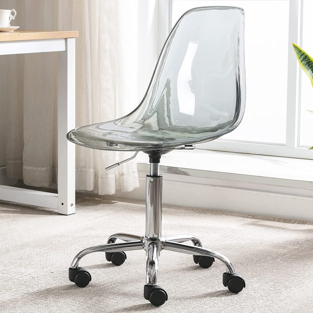 Chaise de bureau à roulettes sans accoudoirs, réglable en hauteur, en acrylique pivotant