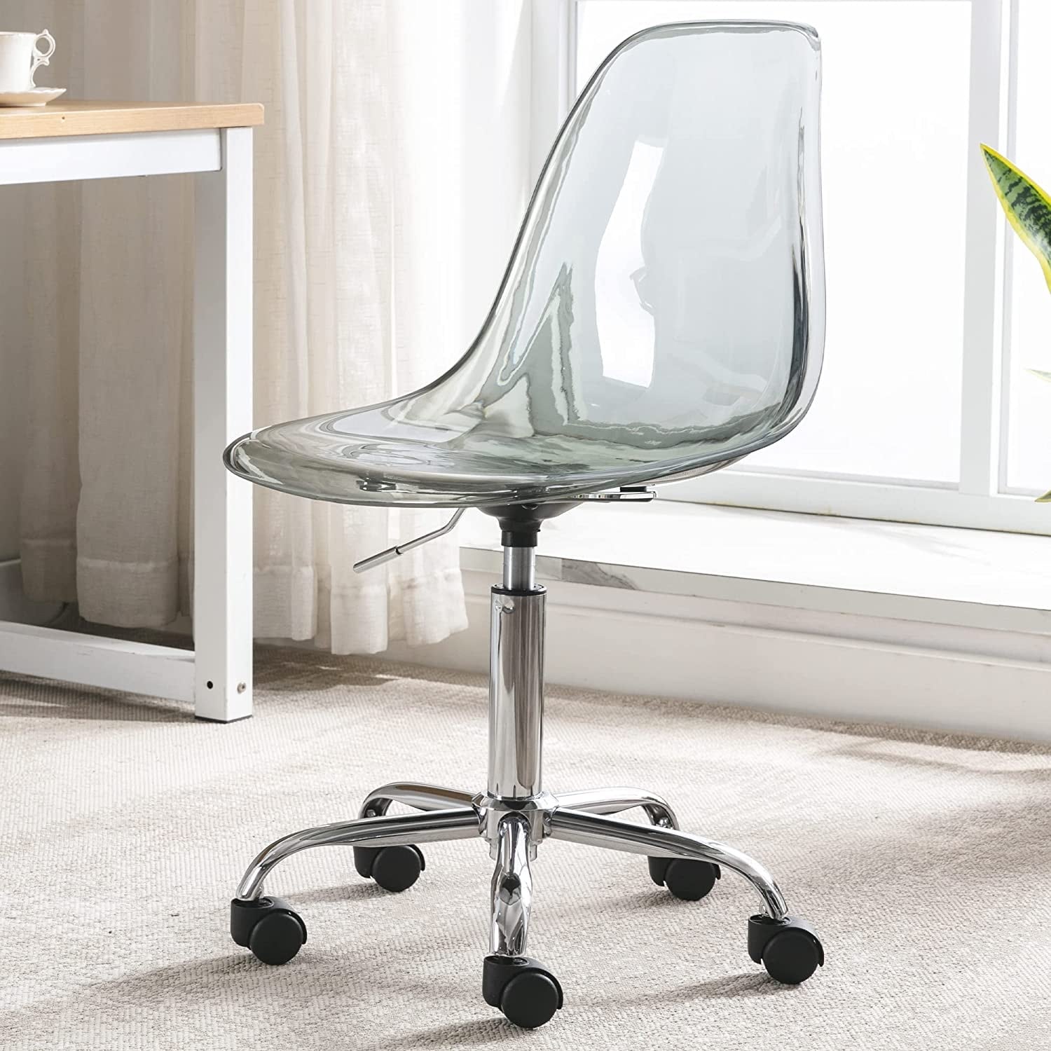 Chaise de bureau à roulettes sans accoudoirs, réglable en hauteur, en acrylique pivotant