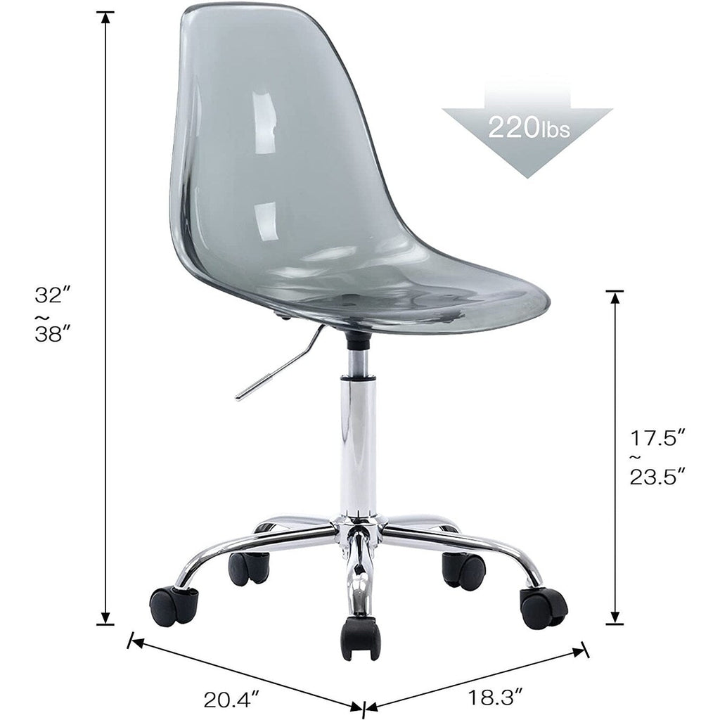 Chaise de bureau à roulettes sans accoudoirs, réglable en hauteur, en acrylique pivotant