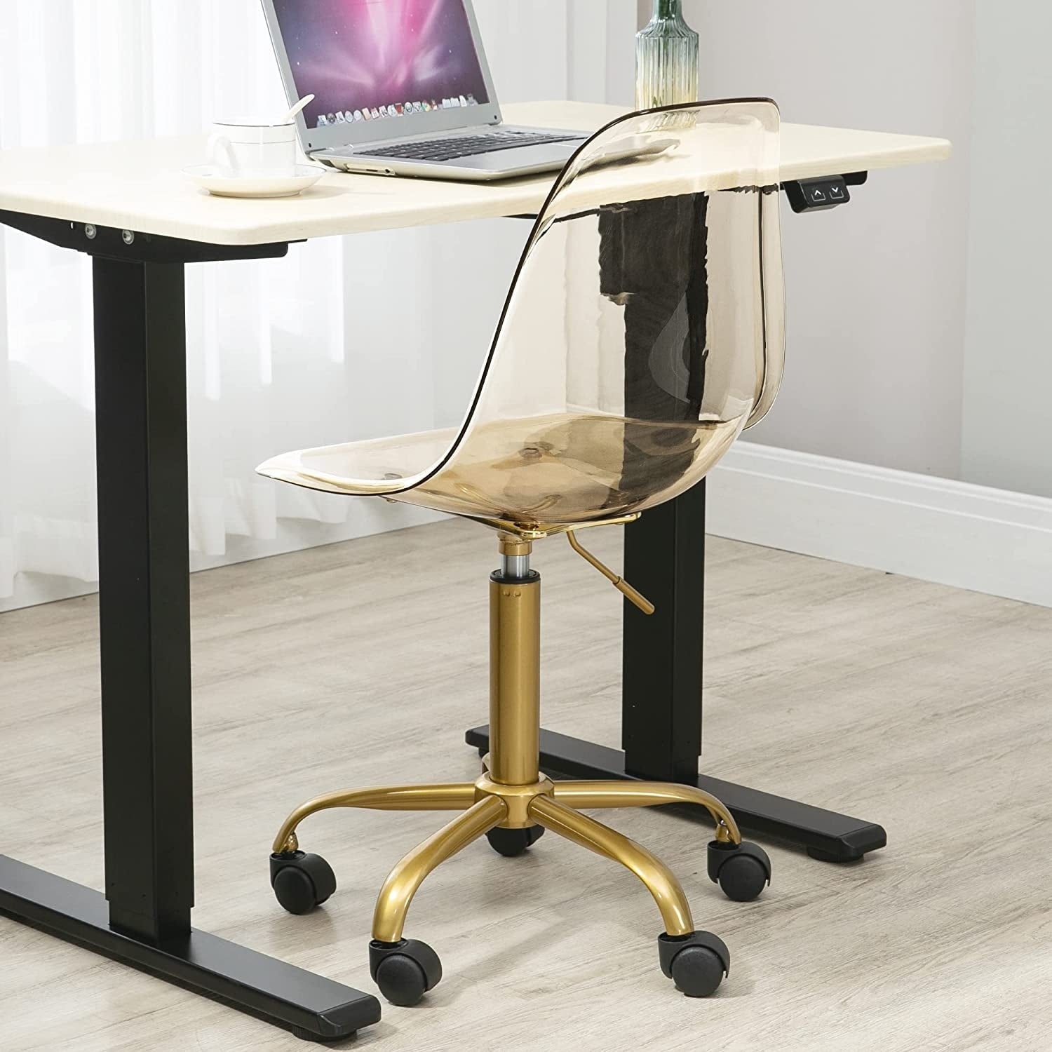 Chaise de bureau à roulettes sans accoudoirs, réglable en hauteur, en acrylique pivotant