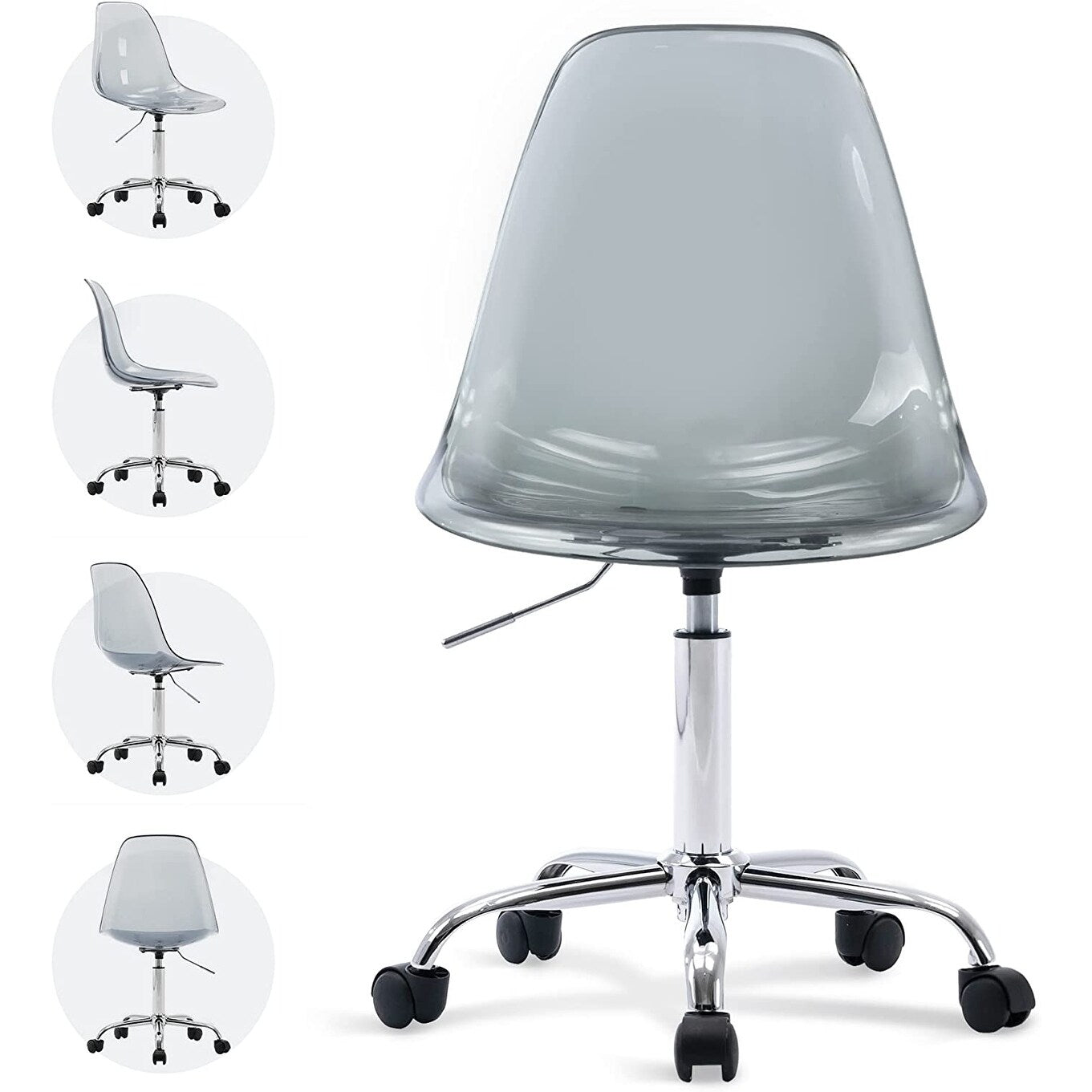 Chaise de bureau à roulettes sans accoudoirs, réglable en hauteur, en acrylique pivotant