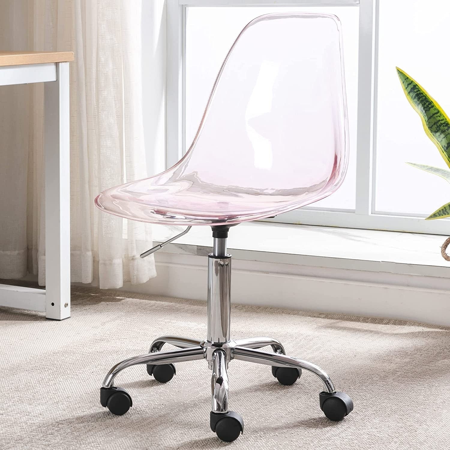 Chaise de bureau à roulettes sans accoudoirs, réglable en hauteur, en acrylique pivotant