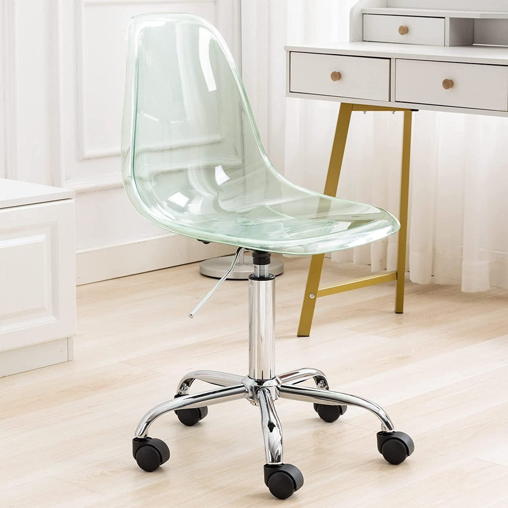Chaise de bureau à roulettes sans accoudoirs, réglable en hauteur, en acrylique pivotant