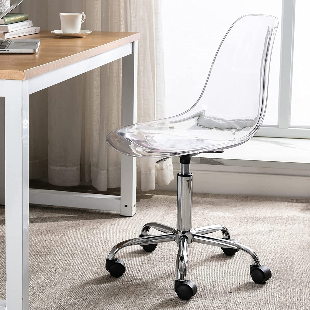 Chaise de bureau à roulettes sans accoudoirs, réglable en hauteur, en acrylique pivotant