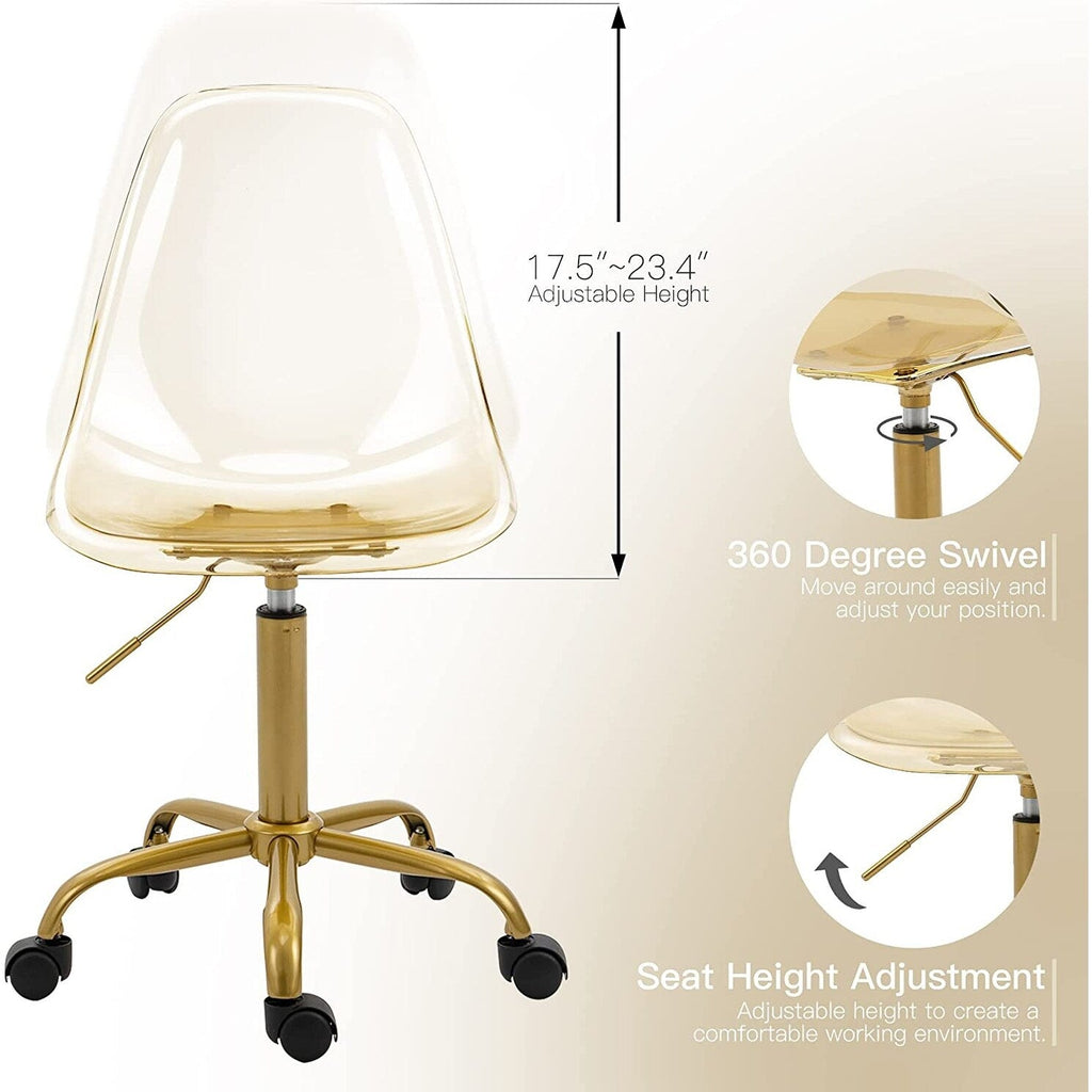 Chaise de bureau à roulettes sans accoudoirs, réglable en hauteur, en acrylique pivotant
