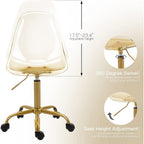 Chaise de bureau à roulettes sans accoudoirs, réglable en hauteur, en acrylique pivotant