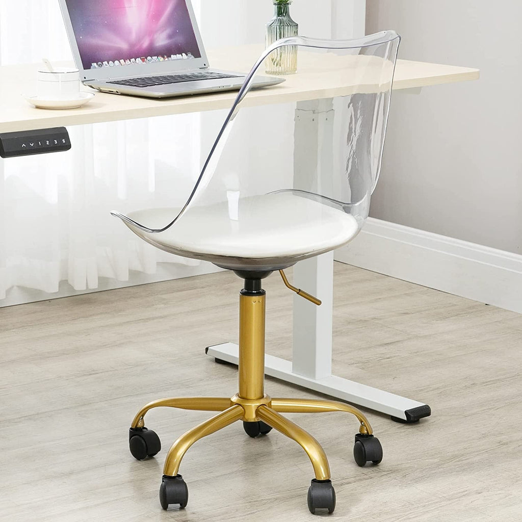Chaise de bureau à roulettes sans accoudoirs, réglable en hauteur, en acrylique pivotant