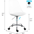 Chaise de bureau à roulettes sans accoudoirs, réglable en hauteur, en acrylique pivotant