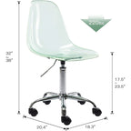 Chaise de bureau à roulettes sans accoudoirs, réglable en hauteur, en acrylique pivotant