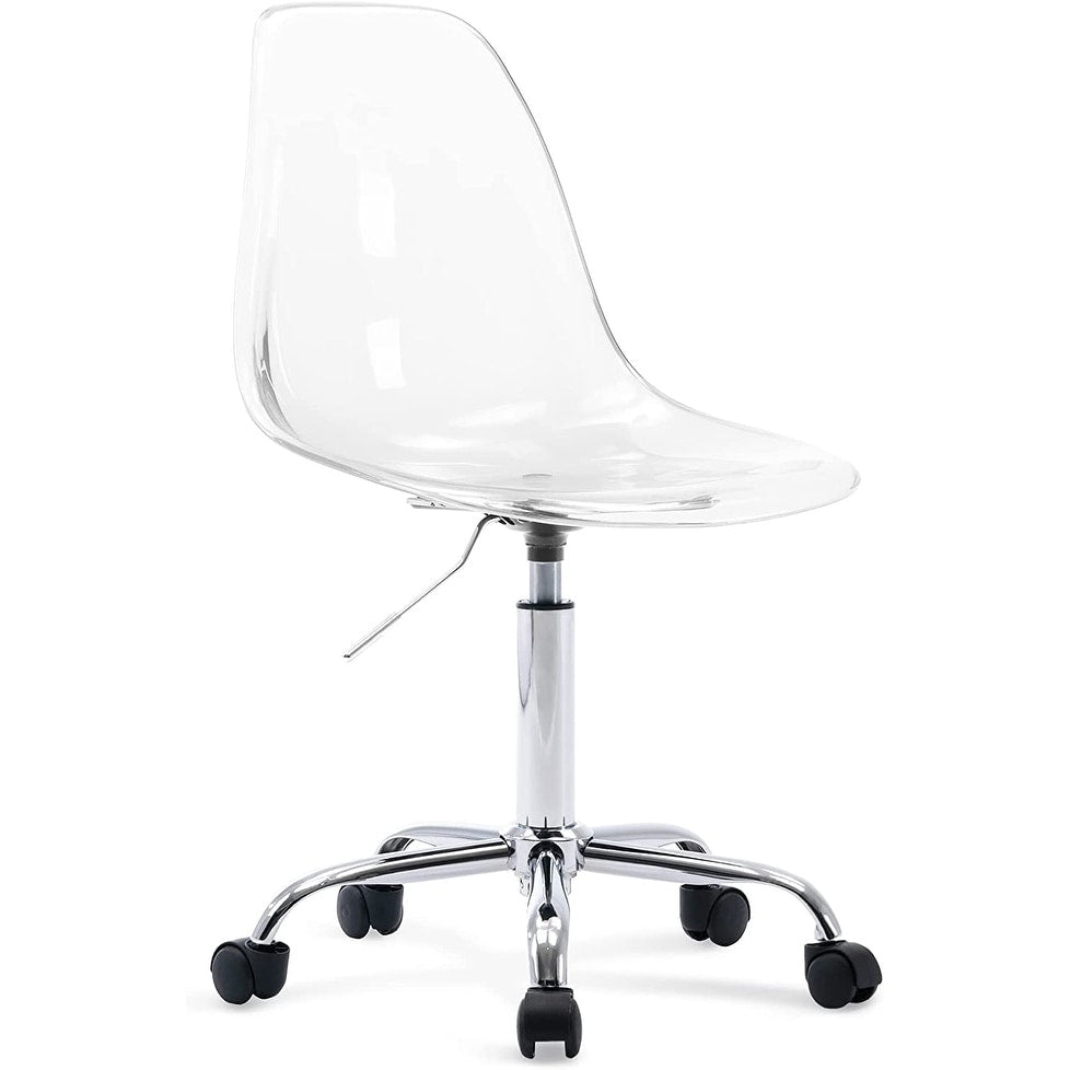 Chaise de bureau à roulettes sans accoudoirs, réglable en hauteur, en acrylique pivotant