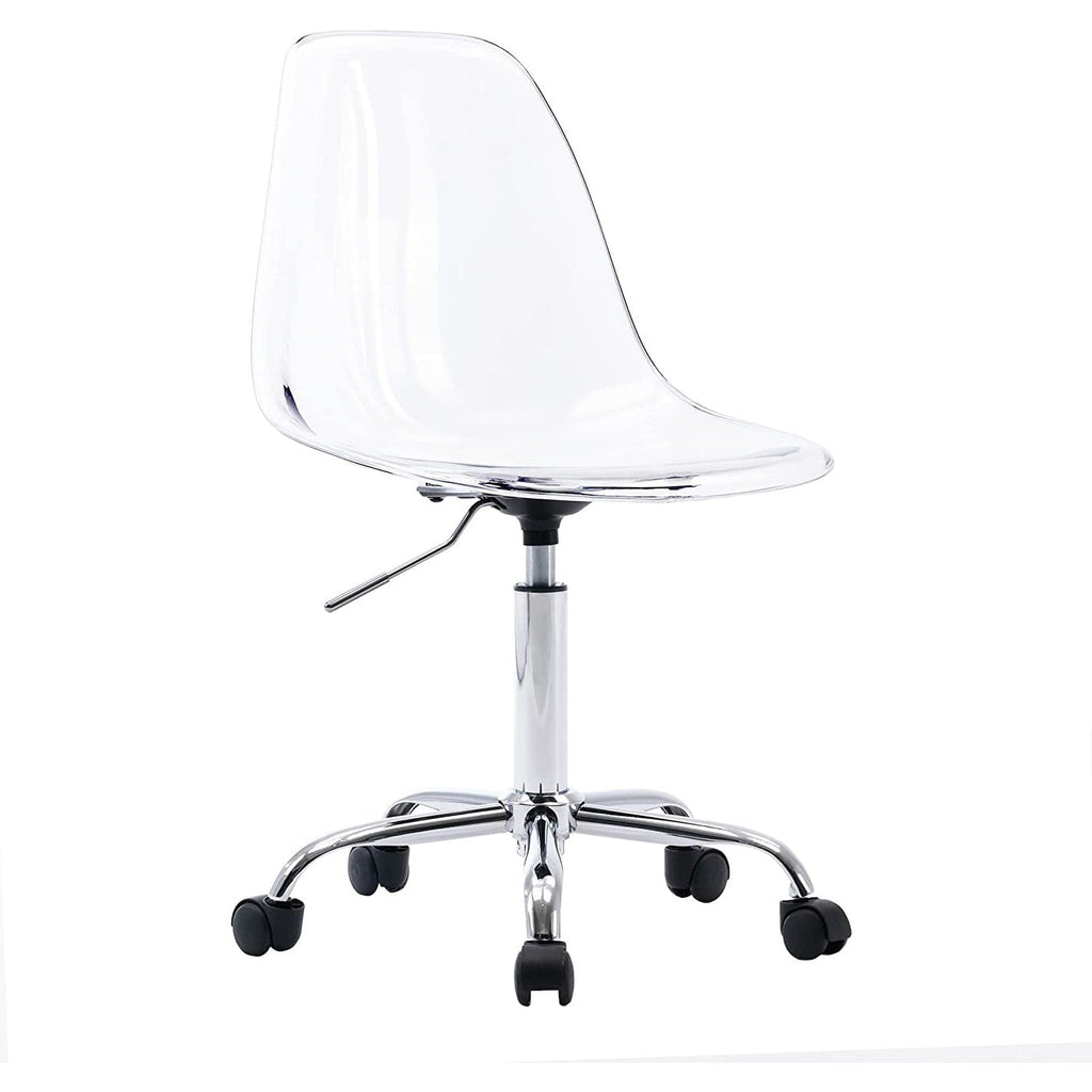 Chaise de bureau à roulettes sans accoudoirs, réglable en hauteur, en acrylique pivotant