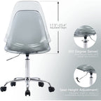 Chaise de bureau à roulettes sans accoudoirs, réglable en hauteur, en acrylique pivotant