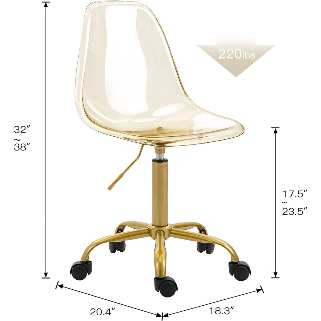 Chaise de bureau à roulettes sans accoudoirs, réglable en hauteur, en acrylique pivotant