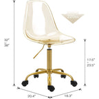 Chaise de bureau à roulettes sans accoudoirs, réglable en hauteur, en acrylique pivotant