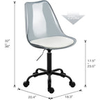 Chaise de bureau à roulettes sans accoudoirs, réglable en hauteur, en acrylique pivotant